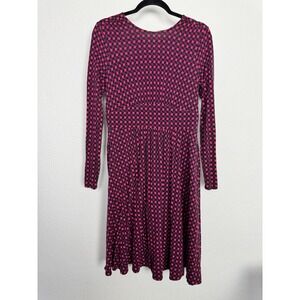 Boden Geometric Print‎ Fit & Flare Dress Pink Black Long Sleeve Size 10R